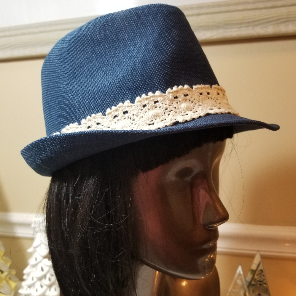 COPY - NWT Claire's Denim Blue Fedora Hat w/Lace Trim